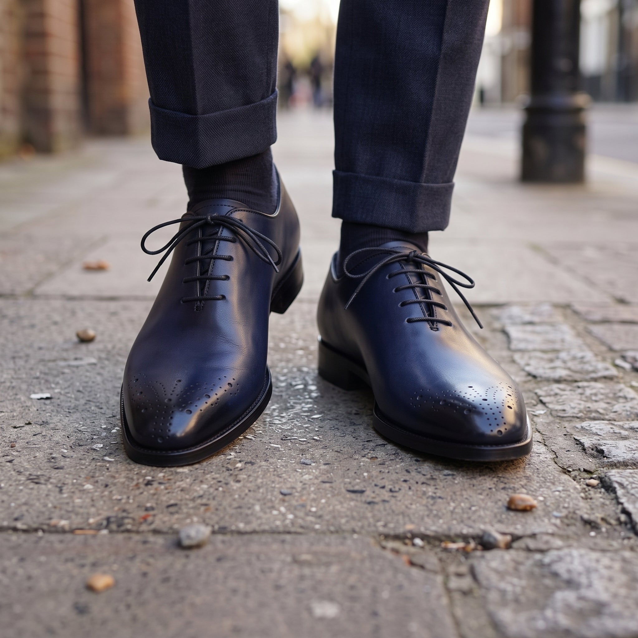 Handmade Men's Blue Tuxedo Shoes - Men's Leather Oxford Shoes - Men's Brogue Shoes
