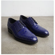 Men's Blue Plain-Toe Alligator-Embossed Leather Derbys — Gidley