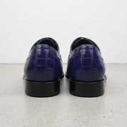 Men's Blue Plain-Toe Alligator-Embossed Leather Derbys — Gidley