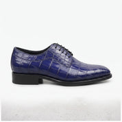 Men's Blue Plain-Toe Alligator-Embossed Leather Derbys — Gidley