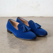 Men's Blue Plain-Toe Suede Tassel Loafers — Beaconsfield