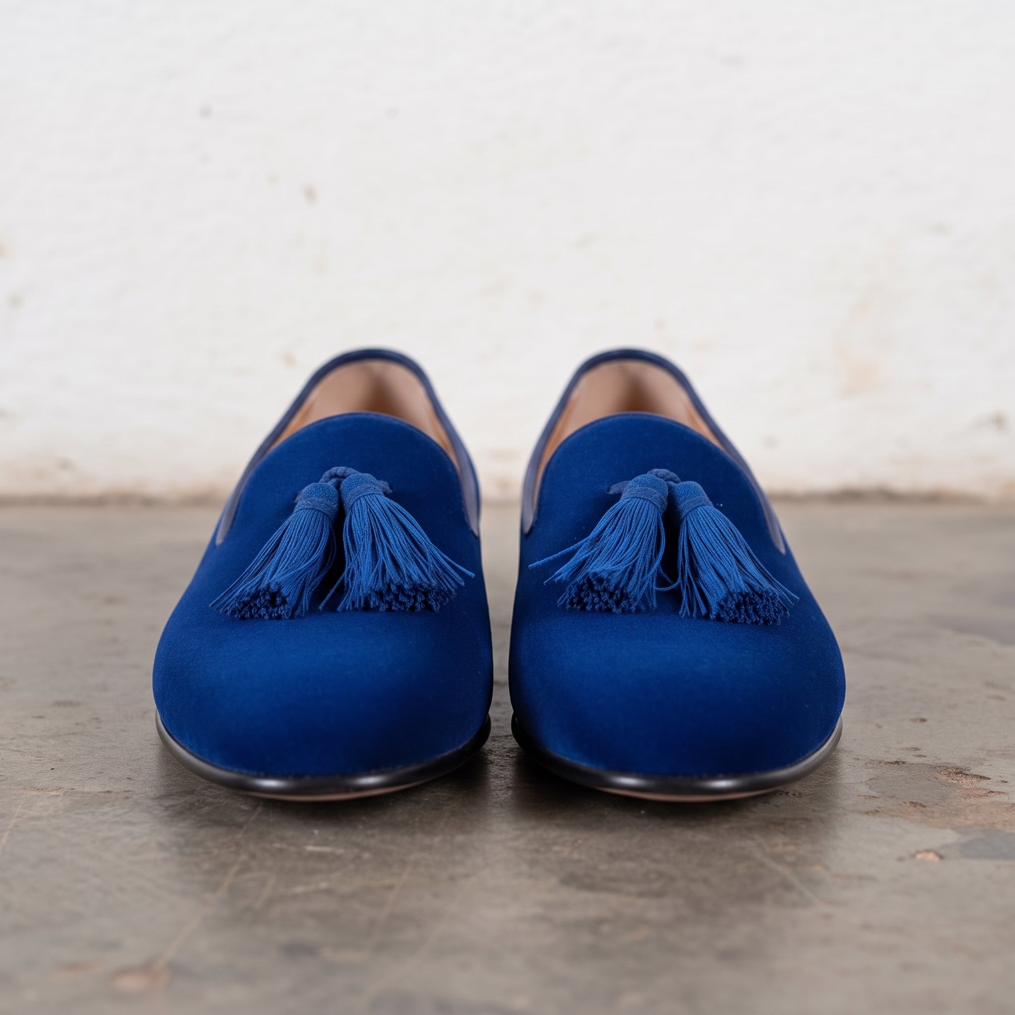 Men's Blue Plain-Toe Suede Tassel Loafers — Beaconsfield