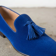 Men's Blue Plain-Toe Suede Tassel Loafers — Beaconsfield