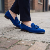Men's Blue Plain-Toe Suede Tassel Loafers — Beaconsfield