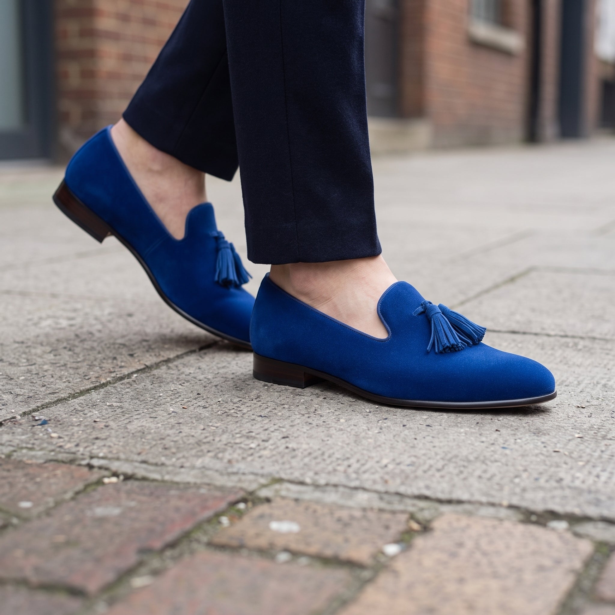 Men's Blue Plain-Toe Suede Tassel Loafers — Beaconsfield