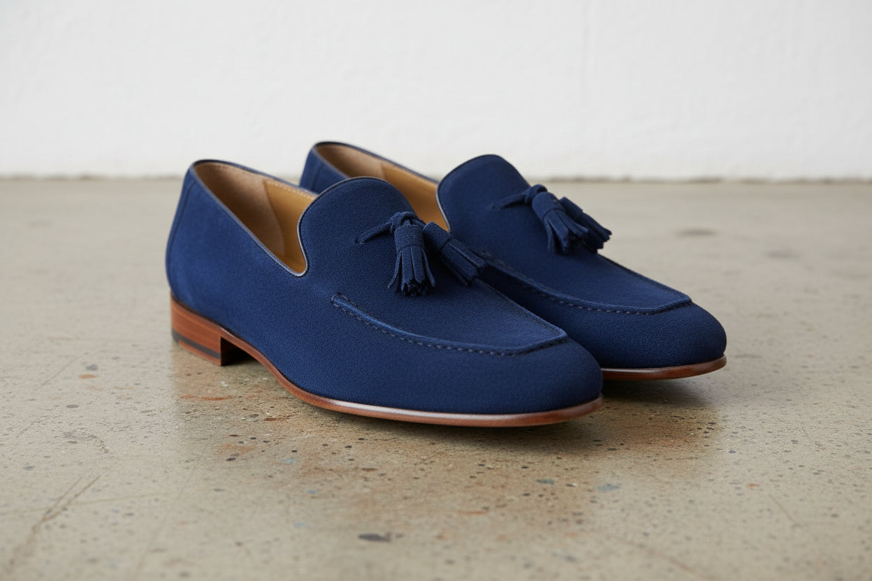 Mens Blue Suede Tassels Shoes Moccasins, Men Casual Suede Leather Shoes