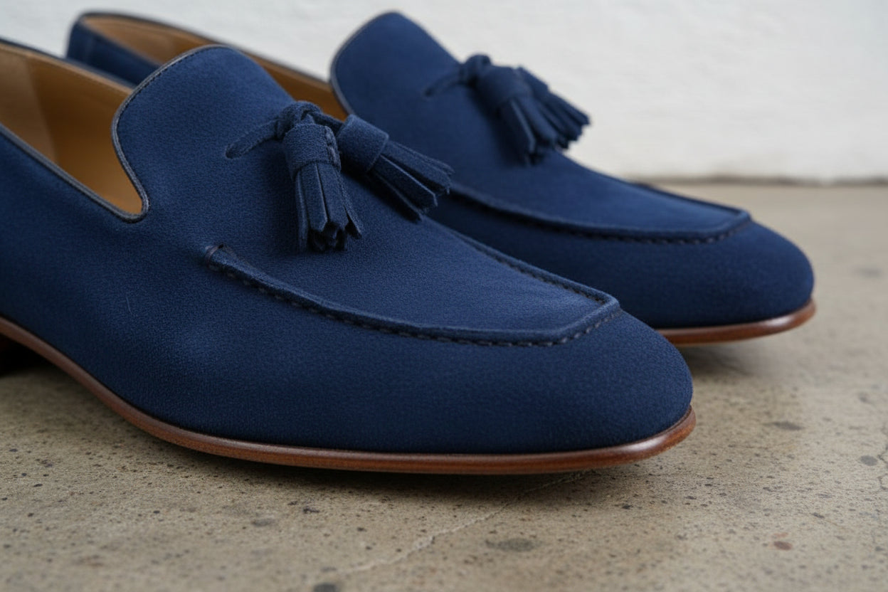 Mens Blue Suede Tassels Shoes Moccasins, Men Casual Suede Leather Shoes