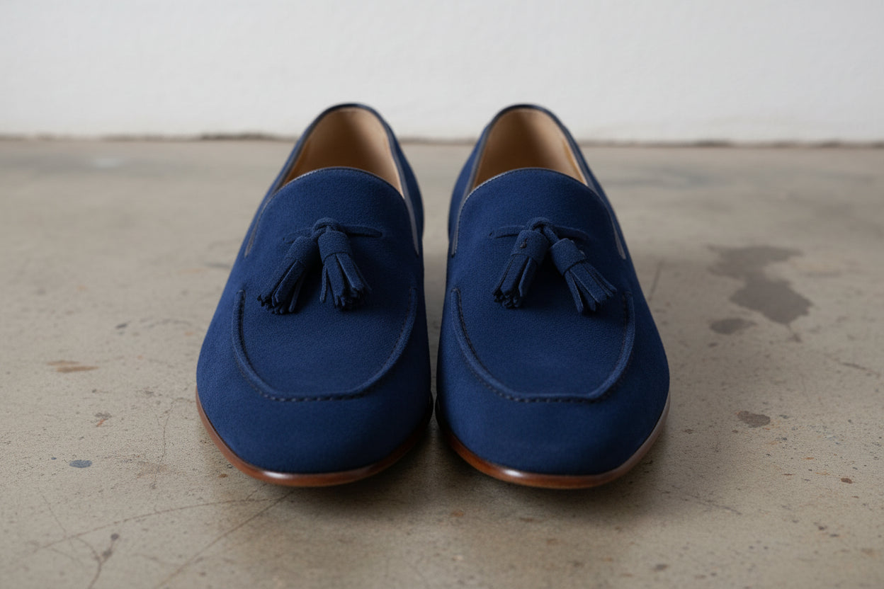 Mens Blue Suede Tassels Shoes Moccasins, Men Casual Suede Leather Shoes