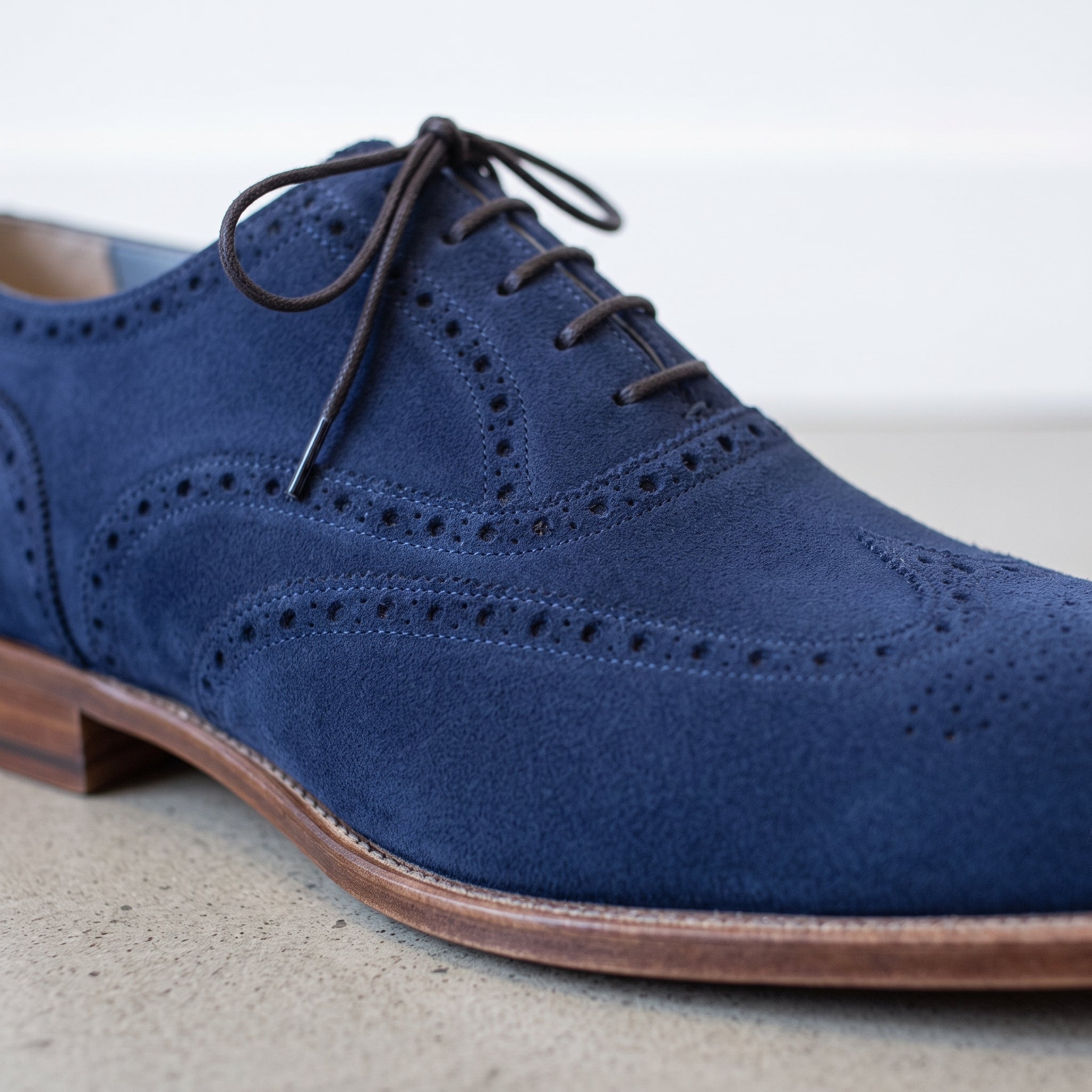 Men's Blue Wingtip Suede Oxfords — Galsworthy