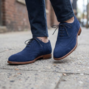 Men's Blue Wingtip Suede Oxfords — Galsworthy
