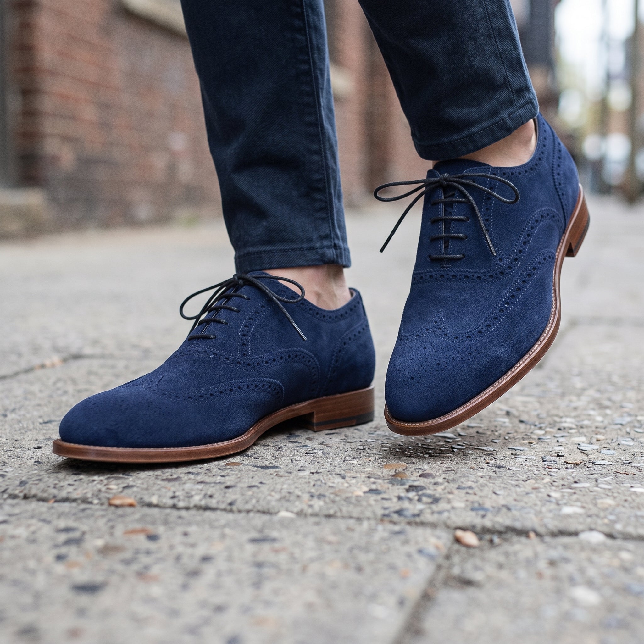Men's Blue Wingtip Suede Oxfords — Galsworthy