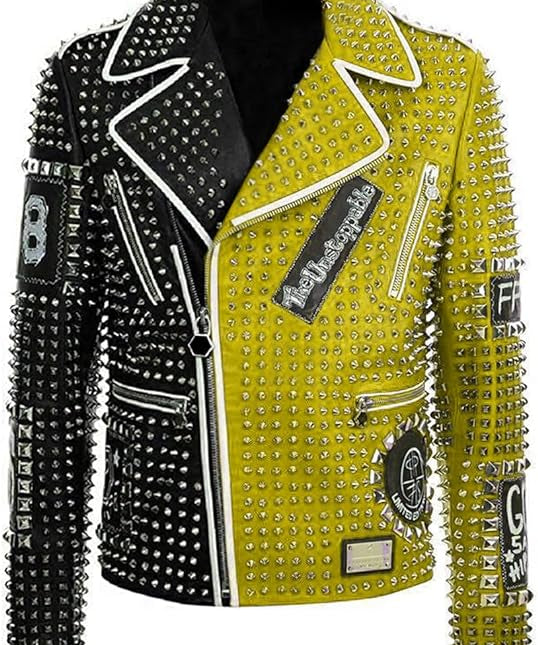 Mens Brando Studded Spikes Punk Rock Motorcycle Multicolor Leather jacket