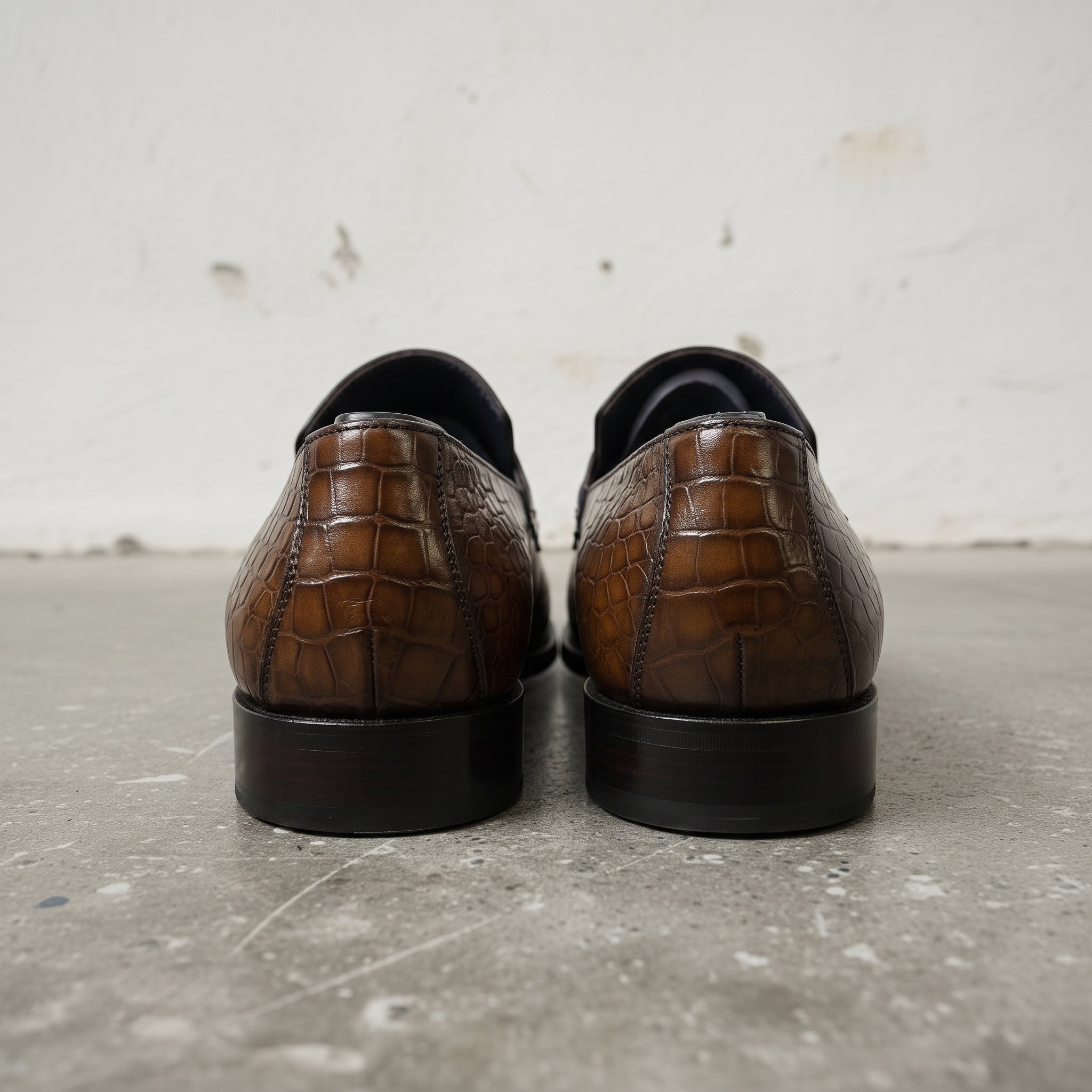 Men's Brown Alligator-Embossed Leather Penny Loafers — Harcourt