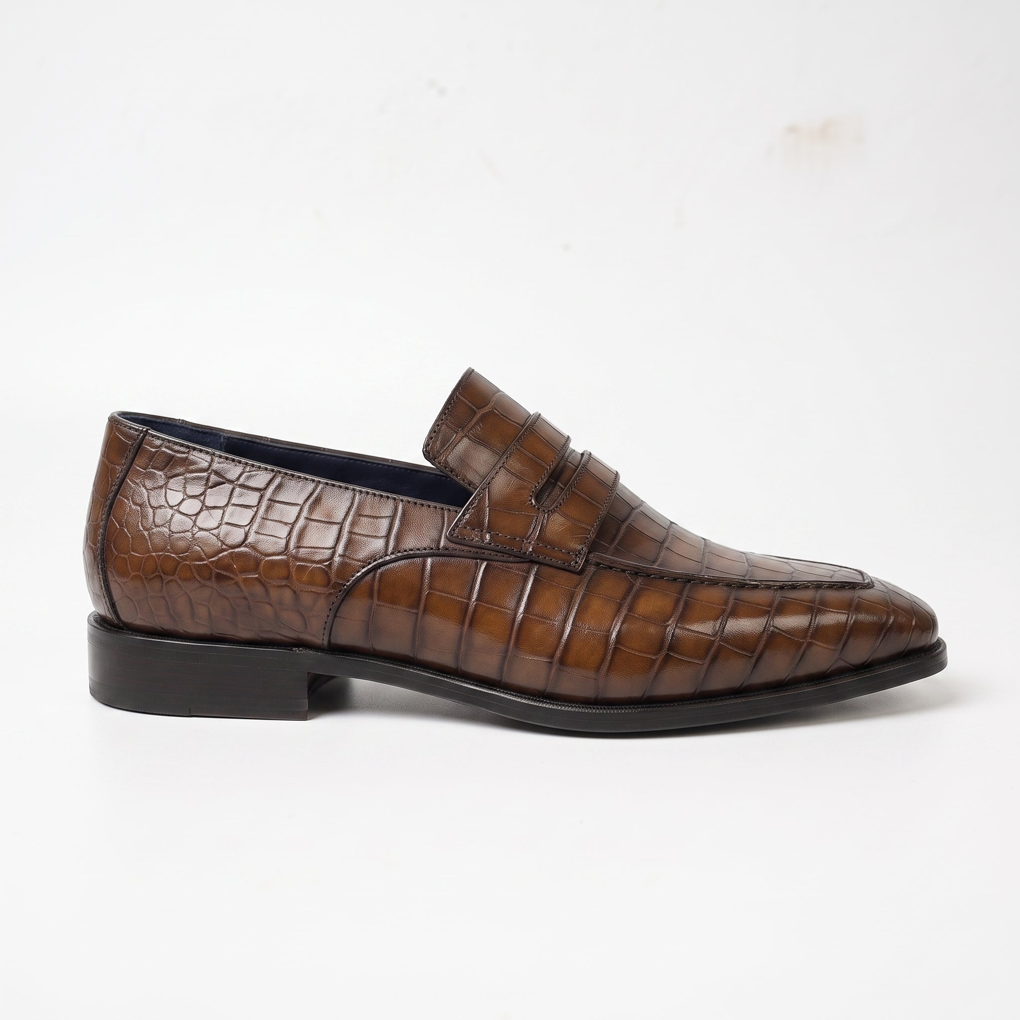 Men's Brown Alligator-Embossed Leather Penny Loafers — Harcourt
