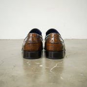 Mens brown Alligators shoes, crocodile embossed Leather moccasins - back-view