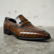 Mens brown Alligators shoes, crocodile embossed Leather moccasins - detail-view-showing-texture
