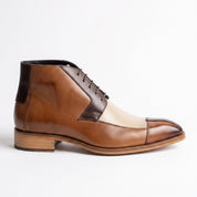 Men's Brown and Beige Cap-Toe Leather Derby Boots — Fulton