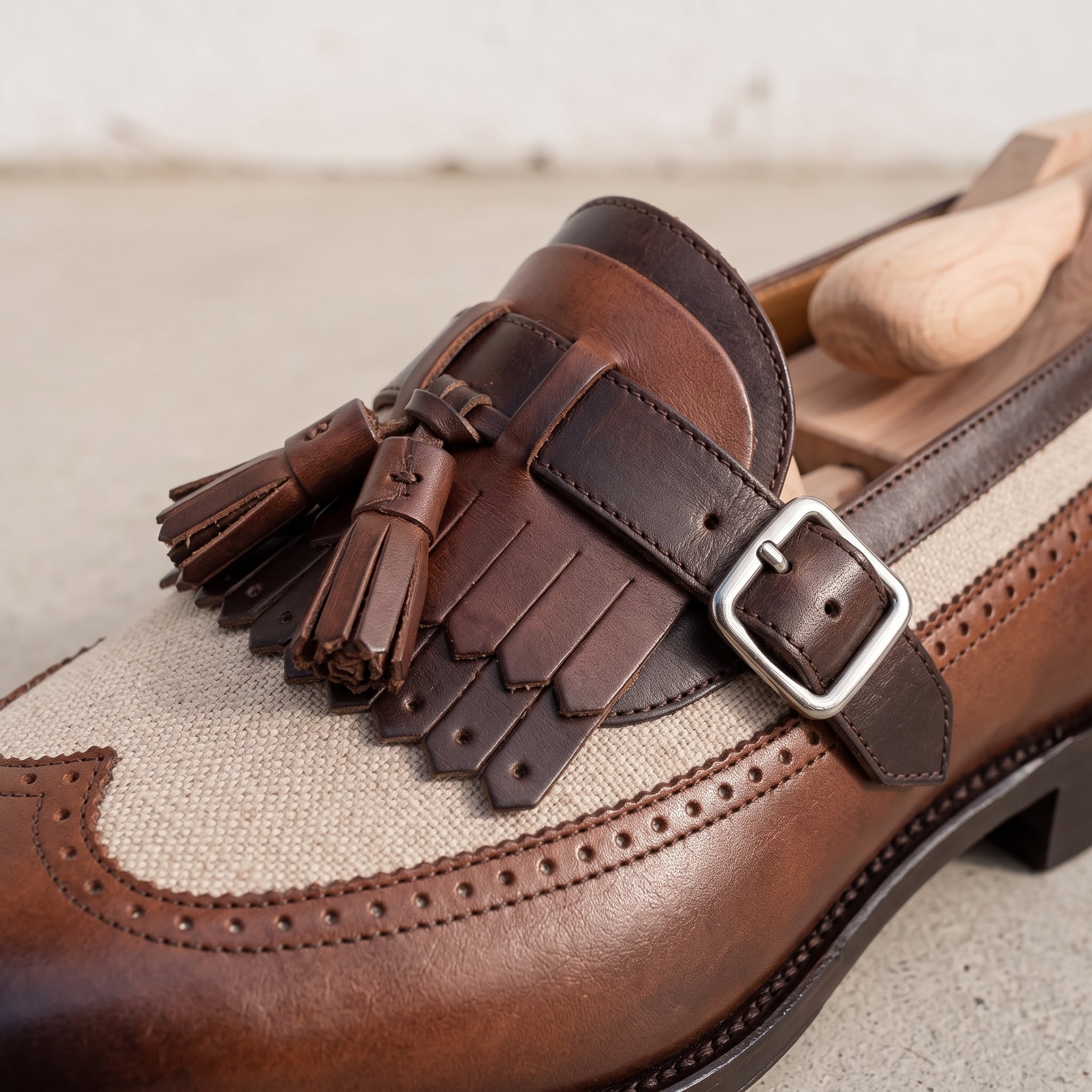 Men's Brown and Beige Fringe Leather Tassel Loafers — Bell