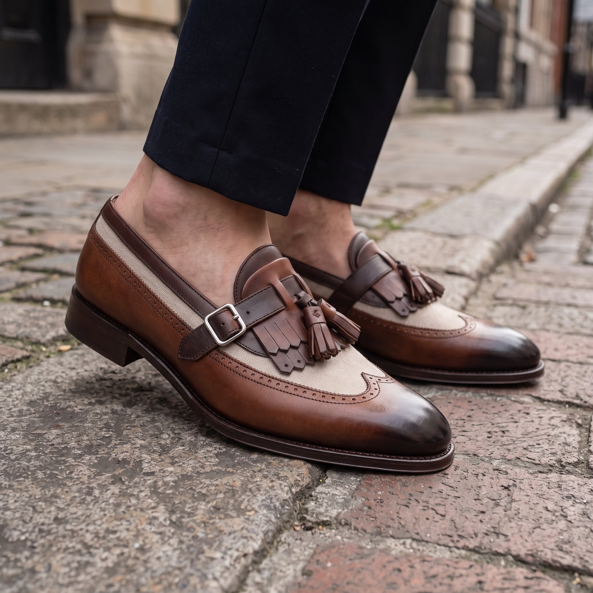 Men's Brown and Beige Fringe Leather Tassel Loafers — Bell