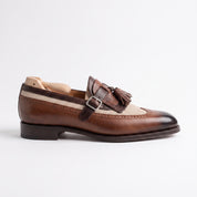 Men's Brown and Beige Fringe Leather Tassel Loafers — Bell