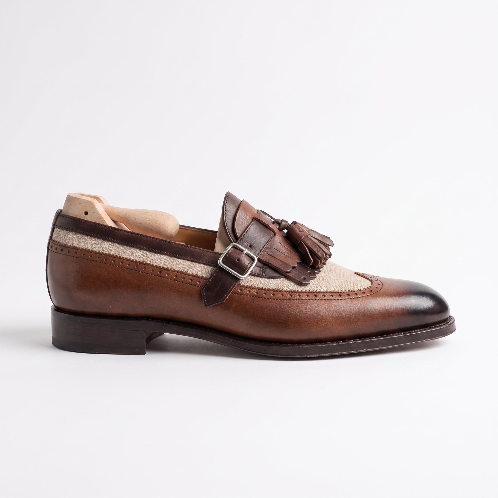 Men's Brown and Beige Fringe Leather Tassel Loafers — Bell