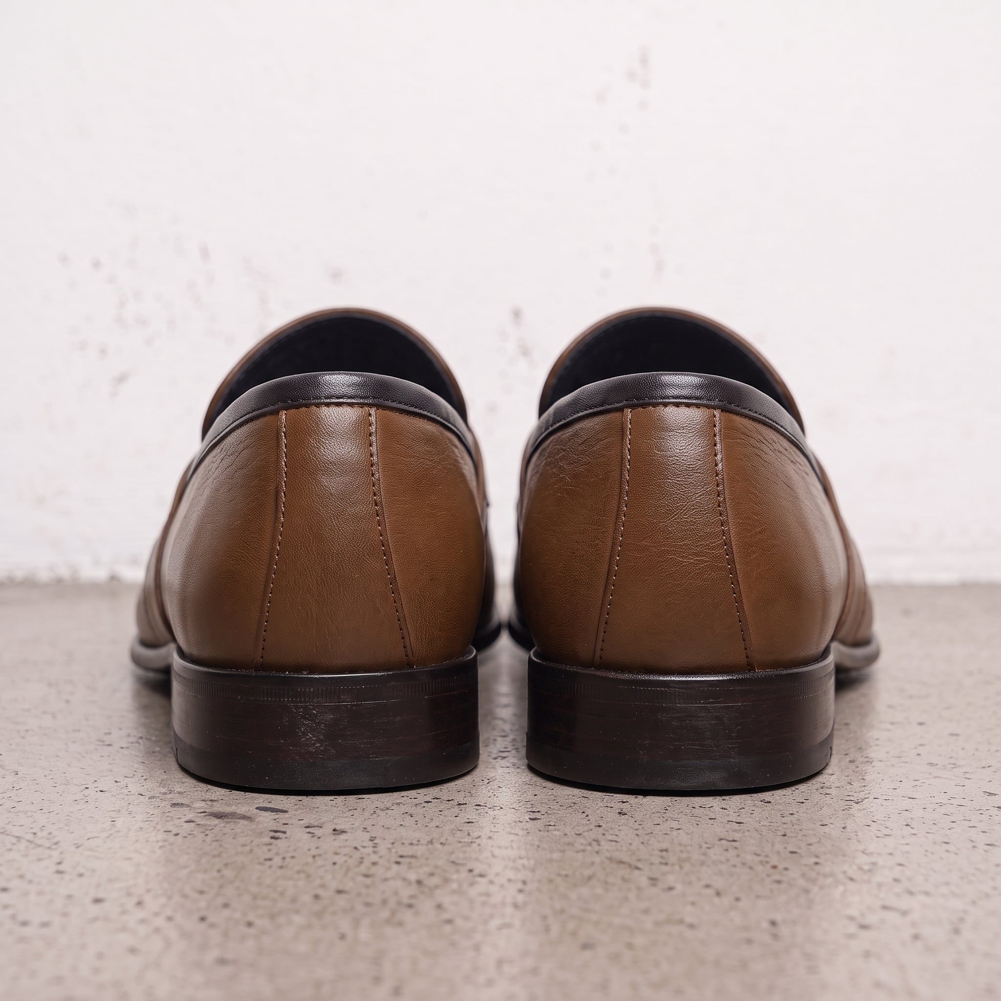 Men's Brown and Black Apron-Toe Leather Penny Loafers — Cheltenham