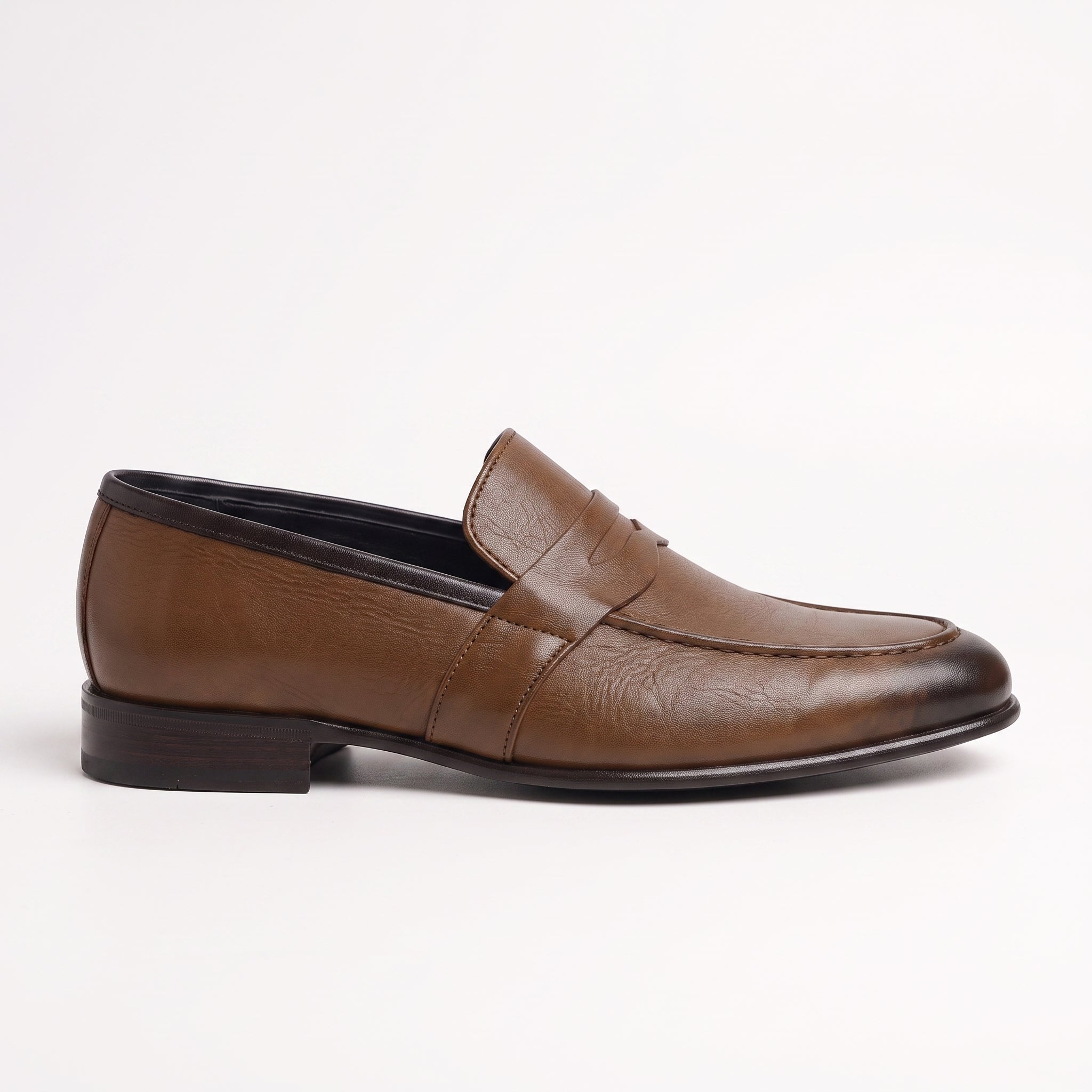 Men's Brown and Black Apron-Toe Leather Penny Loafers — Cheltenham