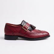 Men's Burgundy and Dark Brown Wingtip Leather Monk Strap Shoes — Maxwell
