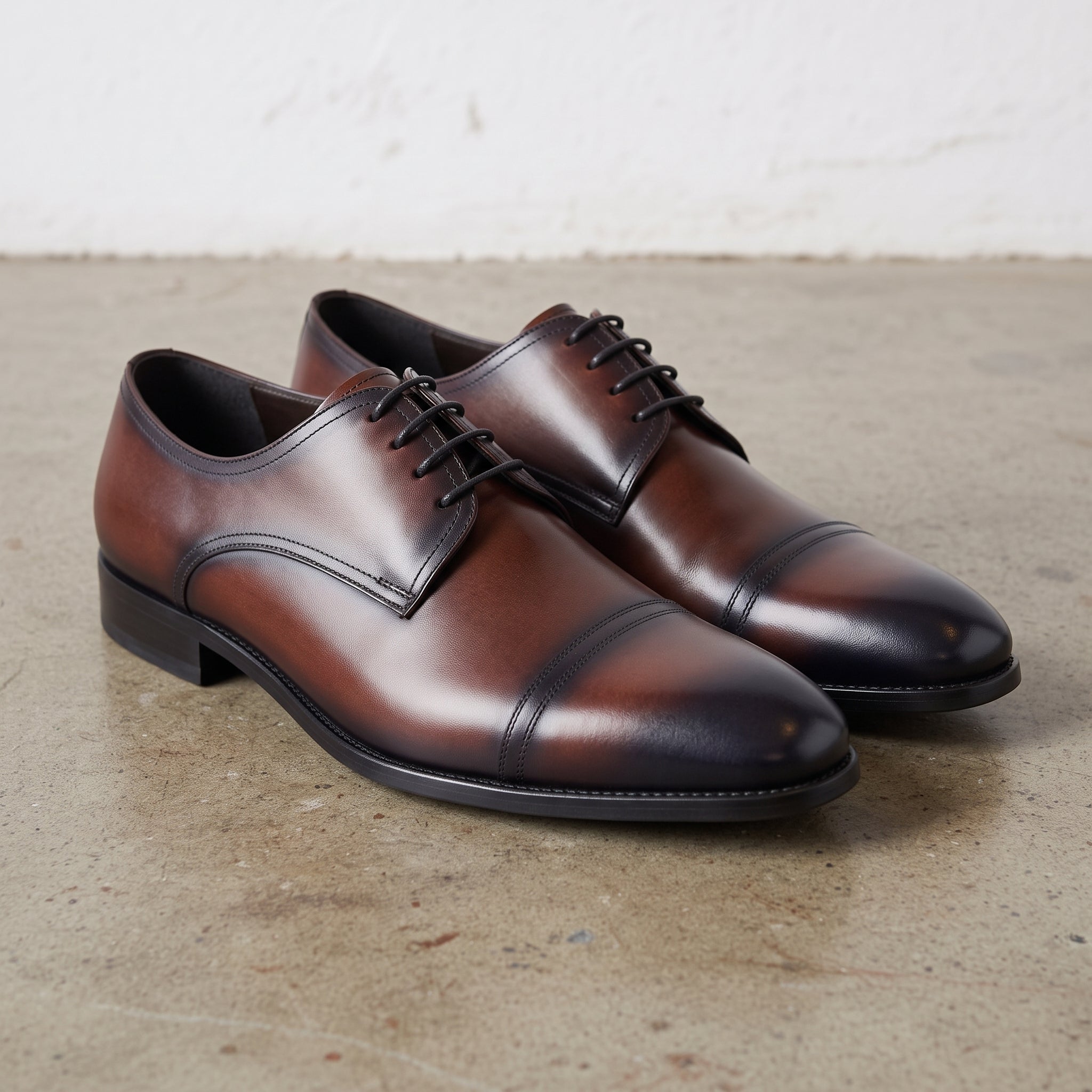Men's Brown and Black Cap-Toe Leather Derbys — Branscombe