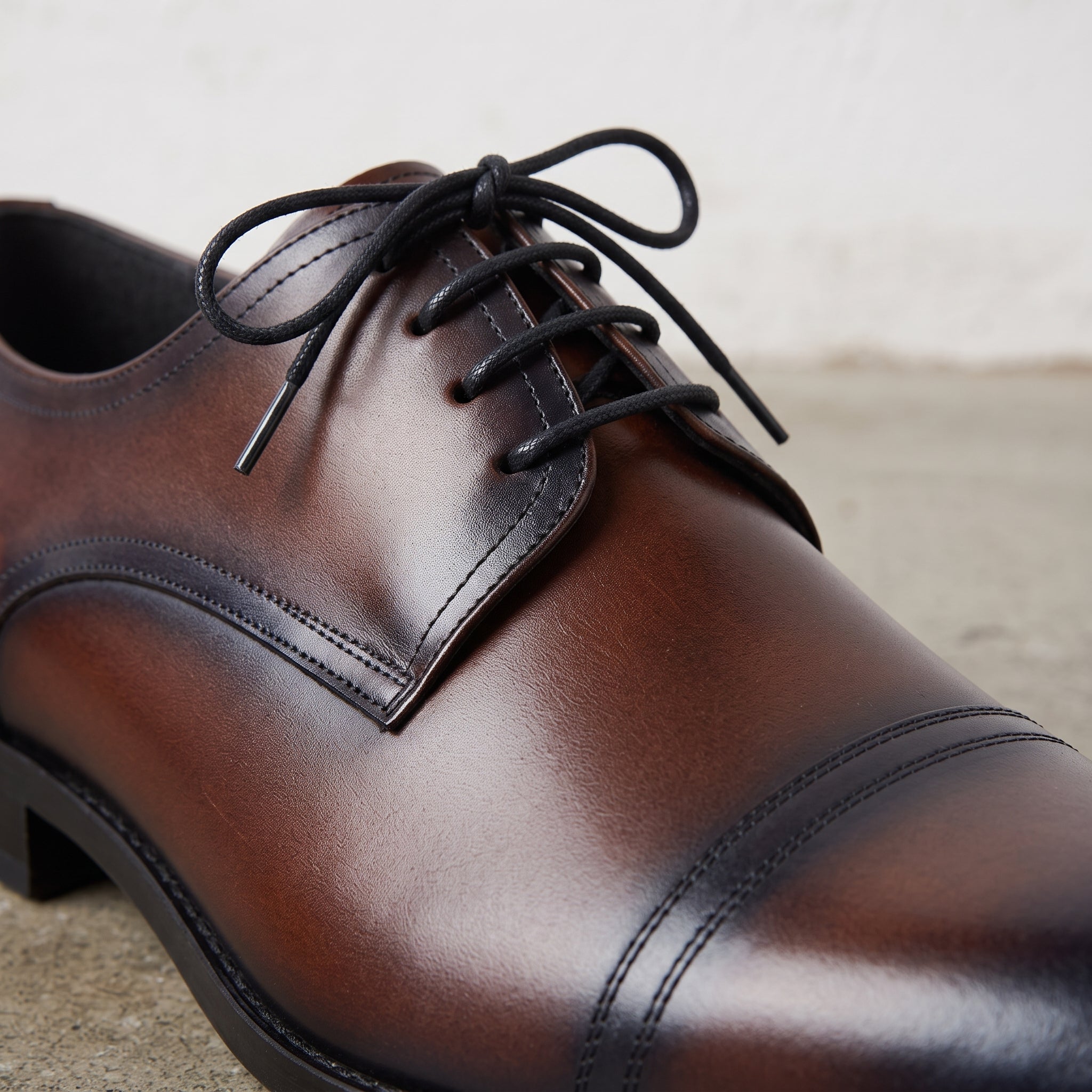 Men's Brown and Black Cap-Toe Leather Derbys — Branscombe
