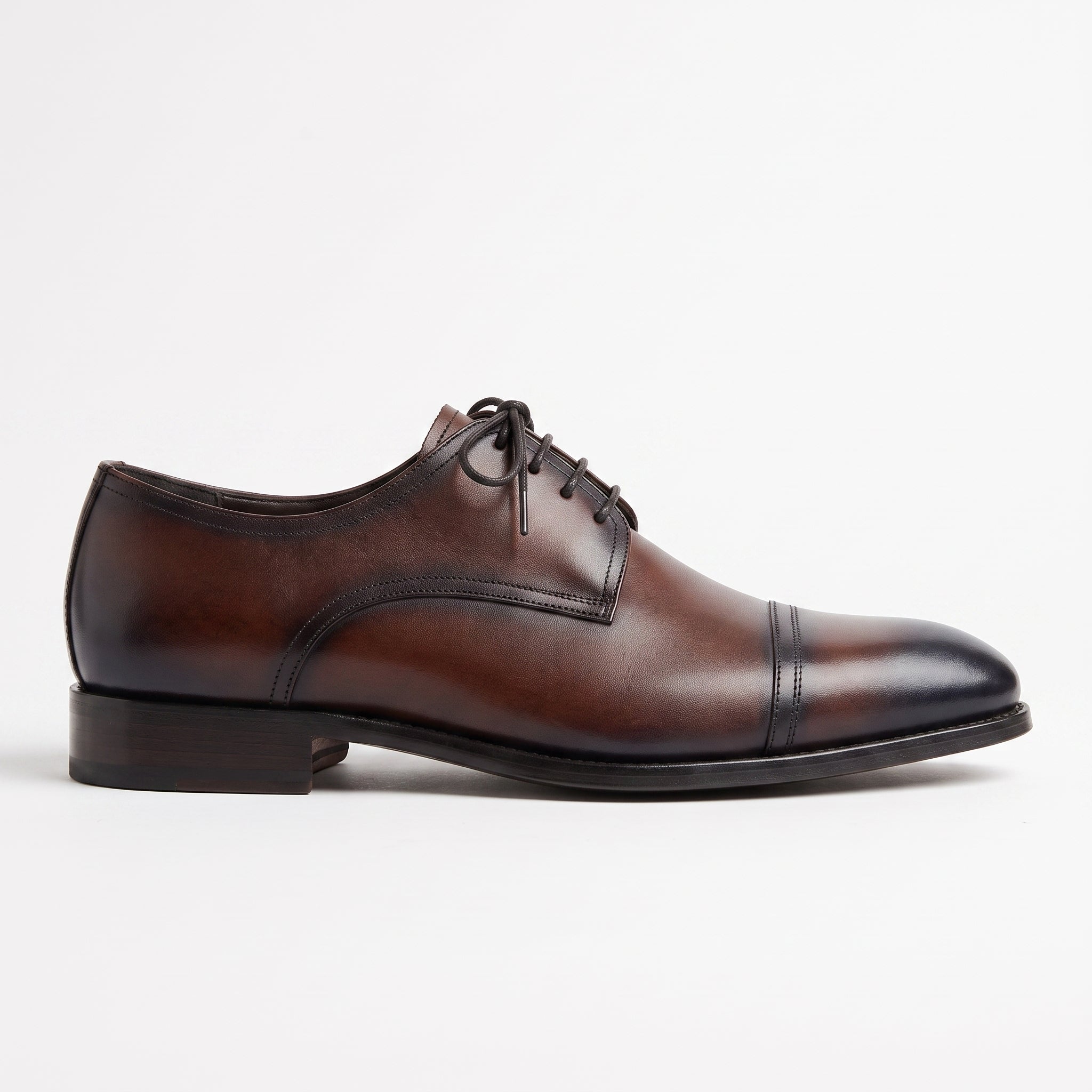 Men's Brown and Black Cap-Toe Leather Derbys — Branscombe