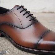 Men's Brown and Black Cap-Toe Leather Oxfords — Heswall