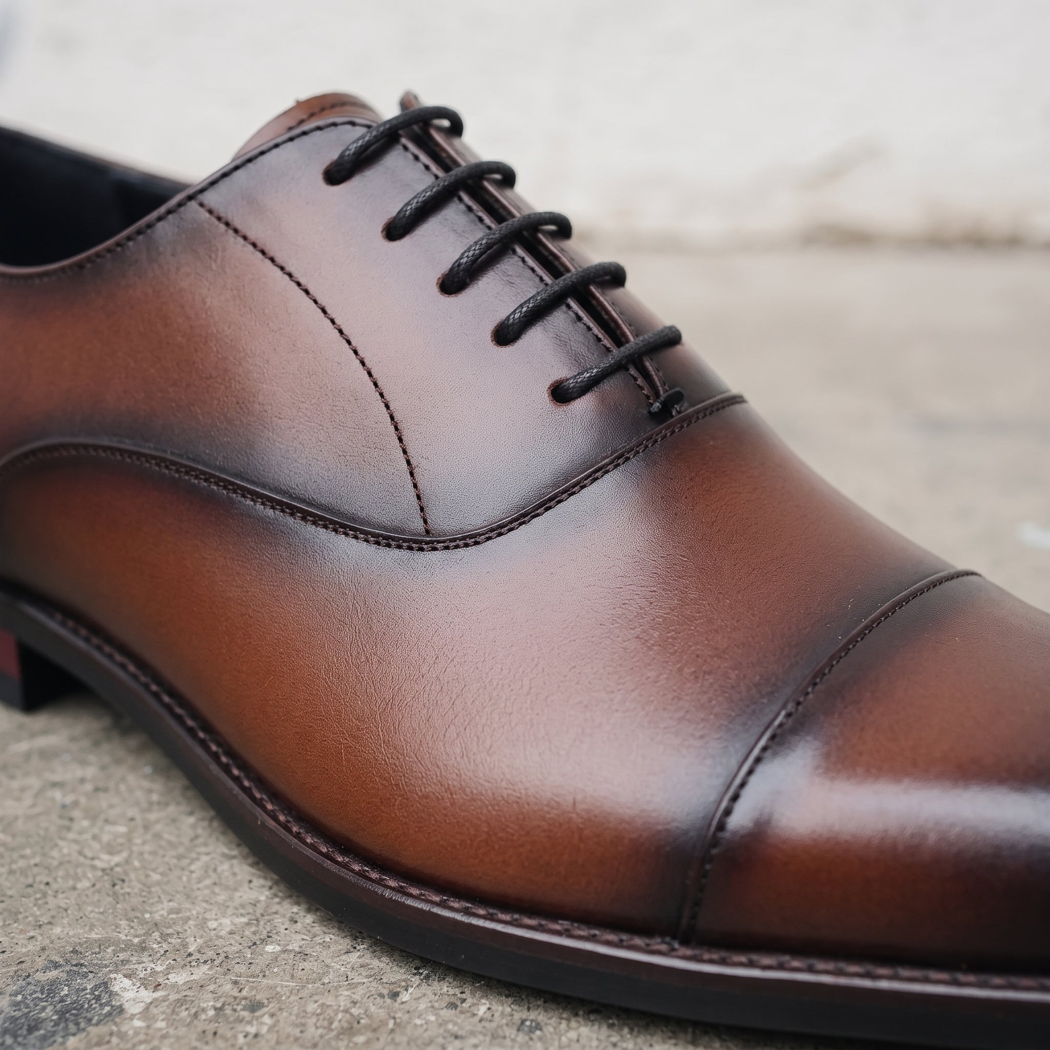 Men's Brown and Black Cap-Toe Leather Oxfords — Heswall