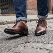 Men's Brown and Black Cap-Toe Leather Oxfords — Heswall