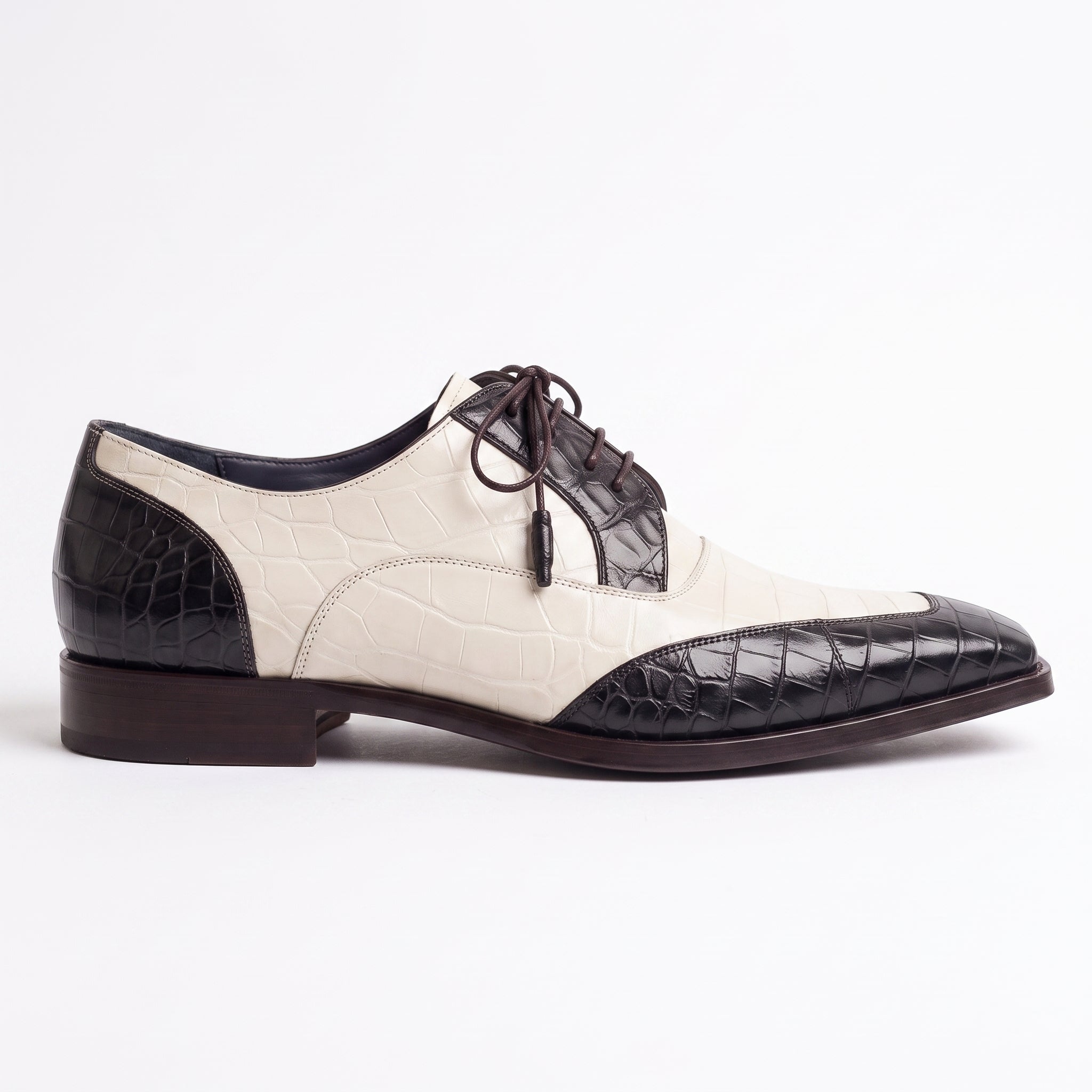 Men's Black and Off-White Crocodile-Embossed Leather Spectator Derby Shoes — Birkdale