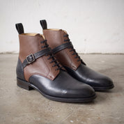 Men's Brown and Black Two-Tone Pebbled Leather Jodhpur Boots — Alston