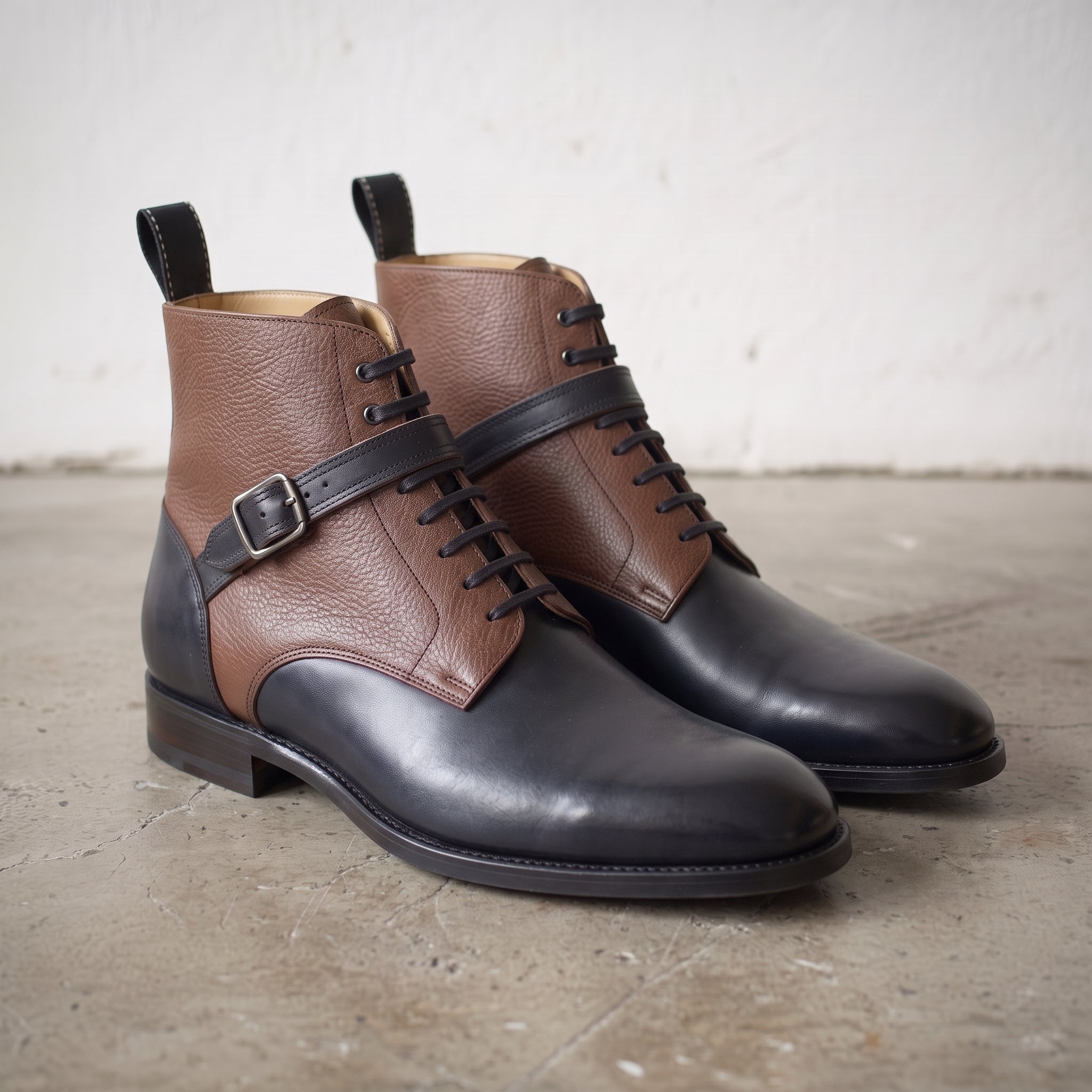 Men's Brown and Black Two-Tone Pebbled Leather Jodhpur Boots — Alston