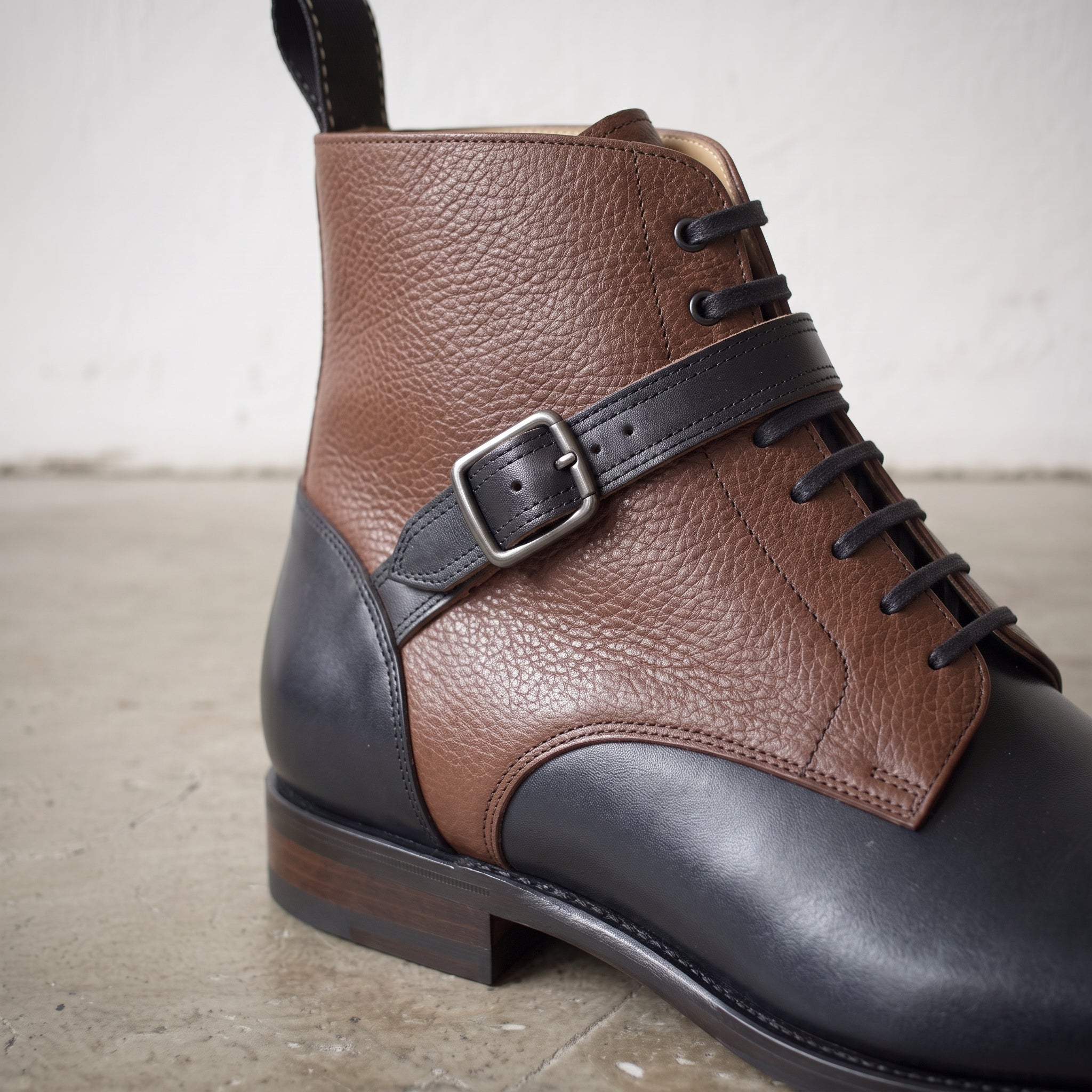 Men's Brown and Black Two-Tone Pebbled Leather Jodhpur Boots — Alston