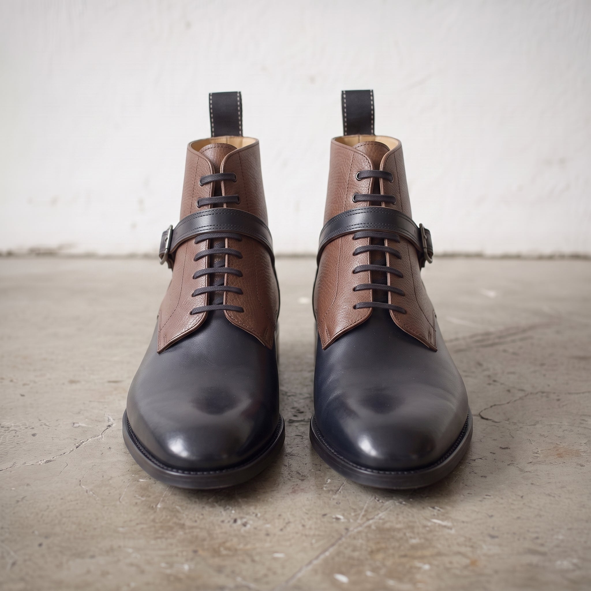 Men's Brown and Black Two-Tone Pebbled Leather Jodhpur Boots — Alston