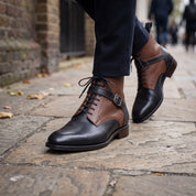 Men's Brown and Black Two-Tone Pebbled Leather Jodhpur Boots — Alston