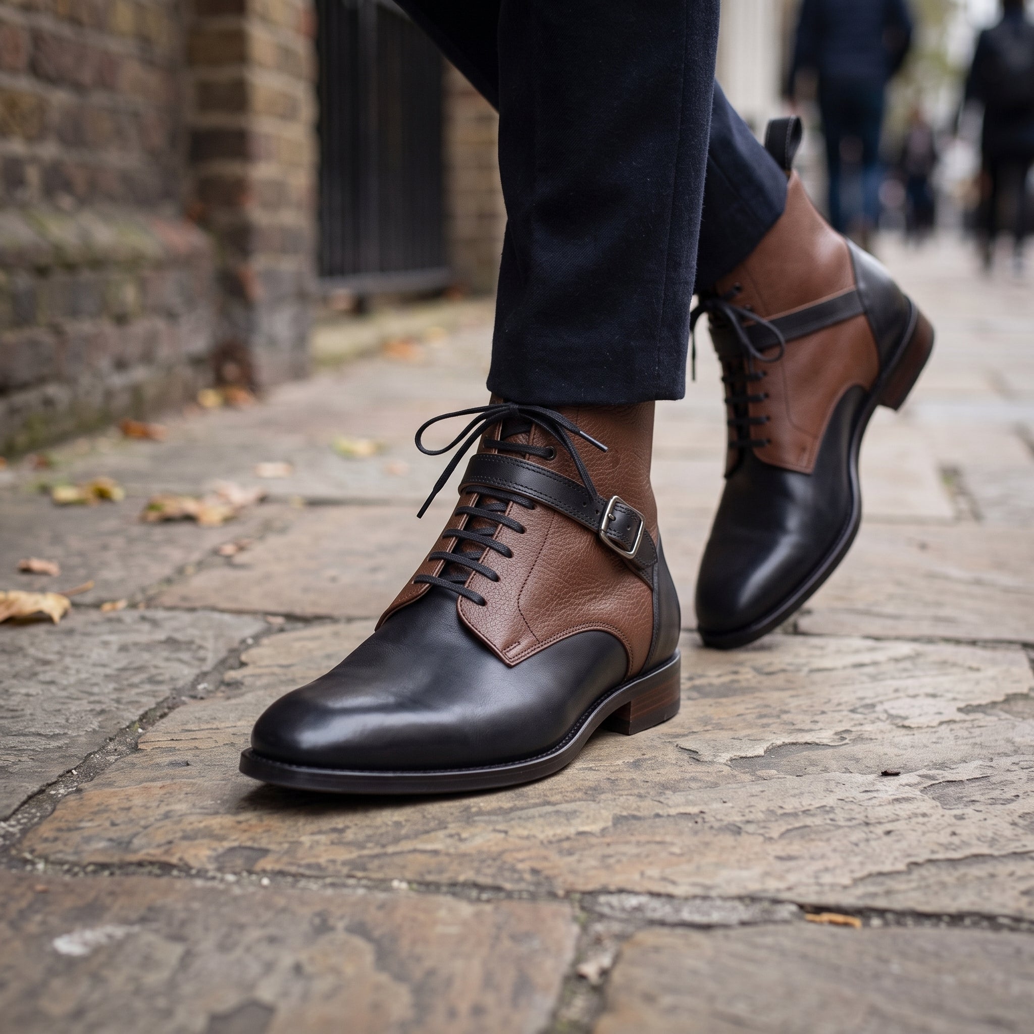 Men's Brown and Black Two-Tone Pebbled Leather Jodhpur Boots — Alston