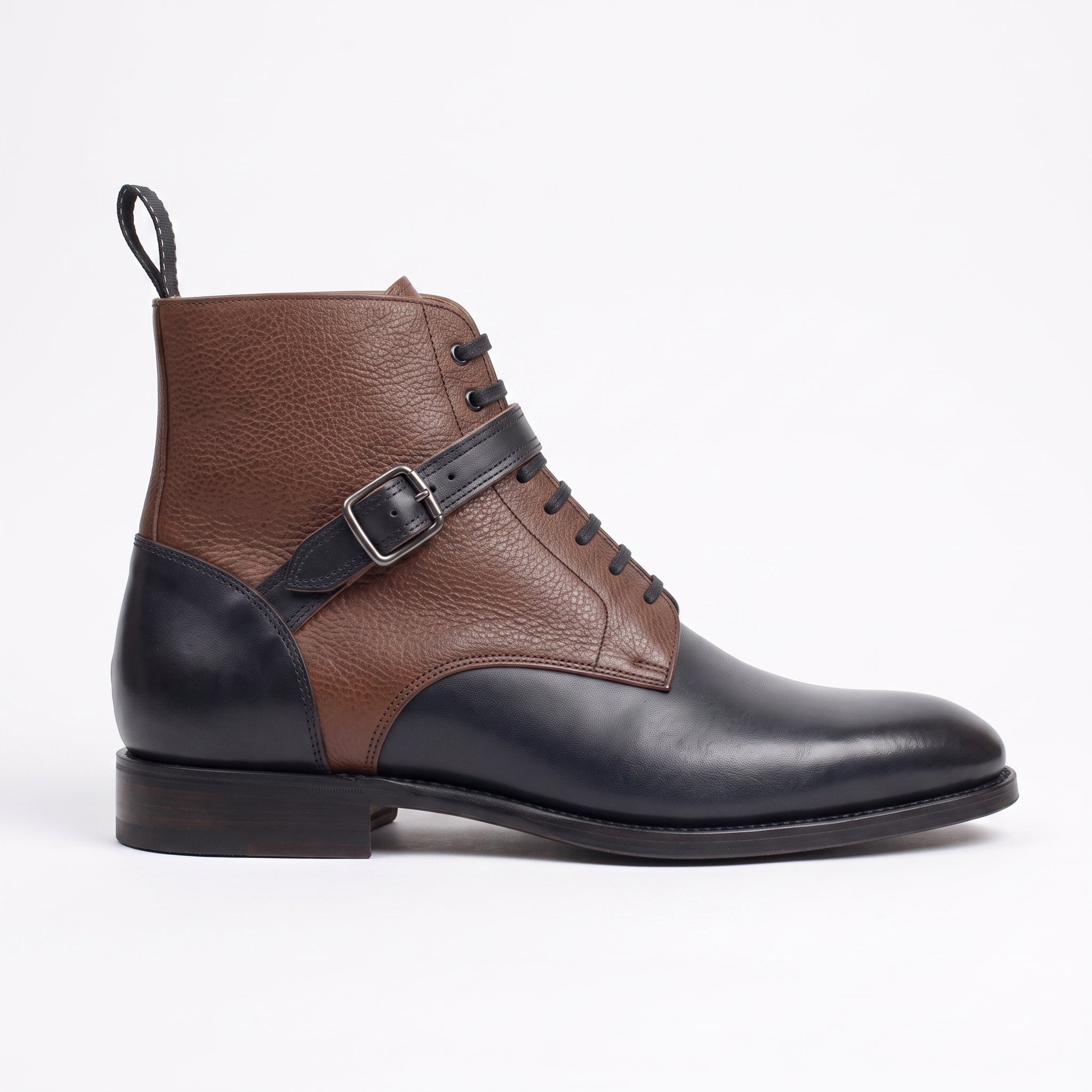 Men's Brown and Black Two-Tone Pebbled Leather Jodhpur Boots — Alston