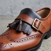 Men's Brown and Black Two-Tone Wingtip Leather Monk Strap Shoes — Maxwell