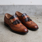 Men's Brown and Black Two-Tone Wingtip Leather Monk Strap Shoes — Maxwell