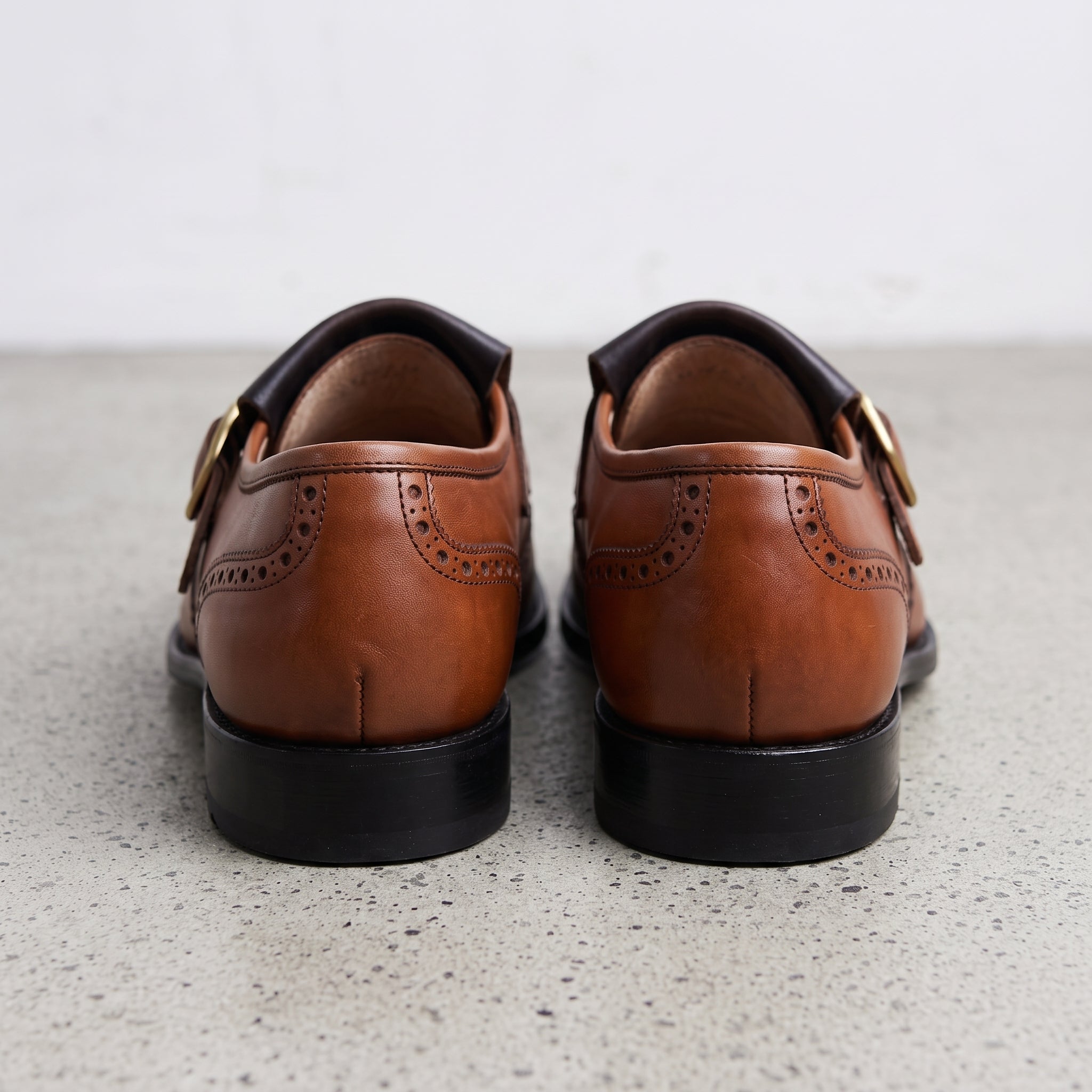 Men's Brown and Black Two-Tone Wingtip Leather Monk Strap Shoes — Maxwell