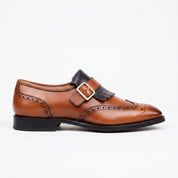 Men's Brown and Black Two-Tone Wingtip Leather Monk Strap Shoes — Maxwell