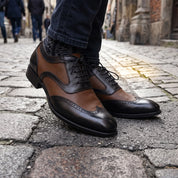 Men's Brown and Black Two-Tone Wingtip Leather Spectator Oxfords — Anstruther