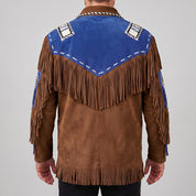 Men's Brown and Blue Fringed Suede Western Jacket — Eastham