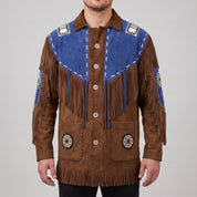 Men's Brown and Blue Fringed Suede Western Jacket — Eastham