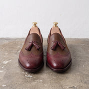 Men's Brown and Burgundy Wingtip Leather Tassel Loafers — Badlesmere